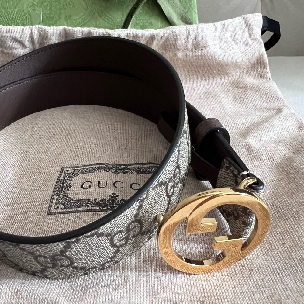 Gucci Brown GG Canvas Belt with Gold Double G Buckle (Monogram) - Picture 15 of 16